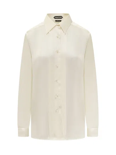 Shop Tom Ford Silk Shirt With Pleated Detail In Off White