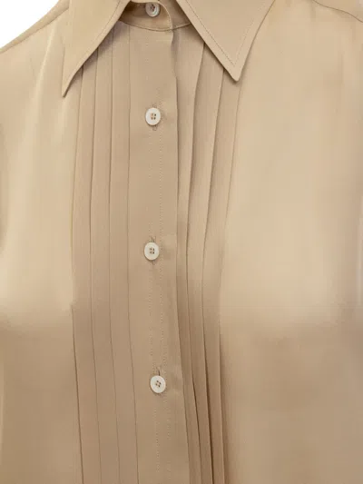 Shop Tom Ford Silk Shirt With Pleated Detail In Soft Beige