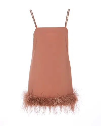 Shop Pinko Short Dress With Feathers In Brown