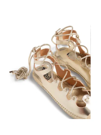 Shop Castaã±er Laminated Leather Sandals With Laces In Platino