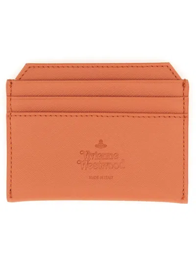 Shop Vivienne Westwood Card Holder With Orb Logo In Arancione