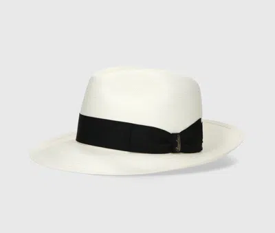 Shop Borsalino Amedeo Fine Panama Wide Brim In Natural, Black Hat Band