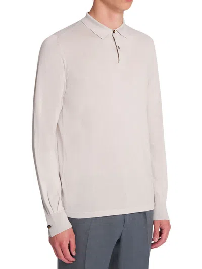 Shop Kiton Jersey Poloshirt L/s Cotton In Ice/milkwhite