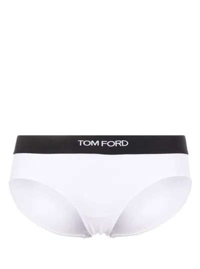 Shop Tom Ford Signature Boy Short White Brief With Logo Waistband In Stretch-jersey Woman