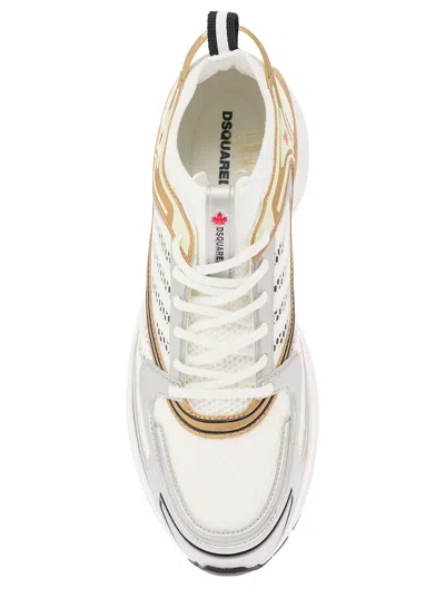 Shop Dsquared2 Dash White And Gold Low Top Sneakers With 1964 Logo In Techno Fabric Man In Metallic