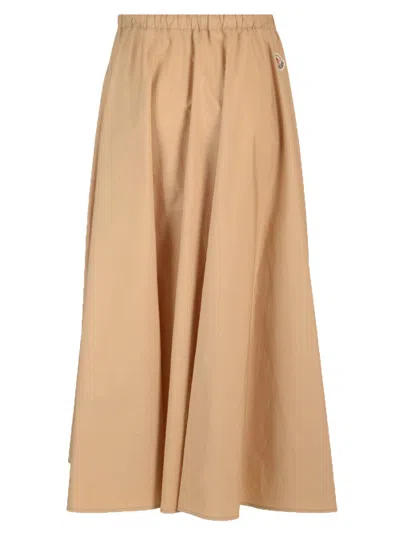 Shop Moncler Midi Skirt In Beige Silk-effect Poplin