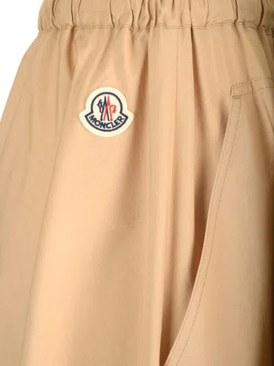 Shop Moncler Midi Skirt In Beige Silk-effect Poplin