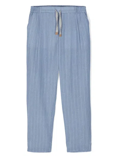 Shop Eleventy Pantaloni Sartoriali Gessati In Blue