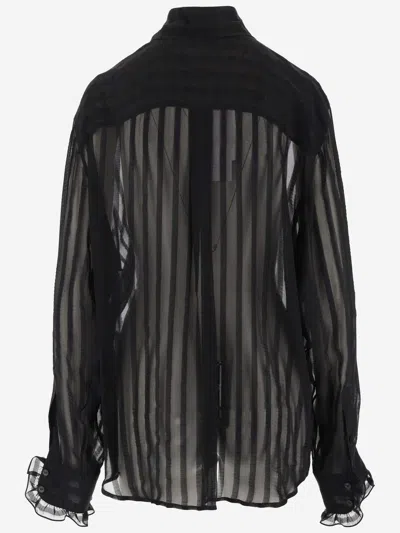 Shop Stella Mccartney Silk And Viscose Blend Sheer Shirt In Black