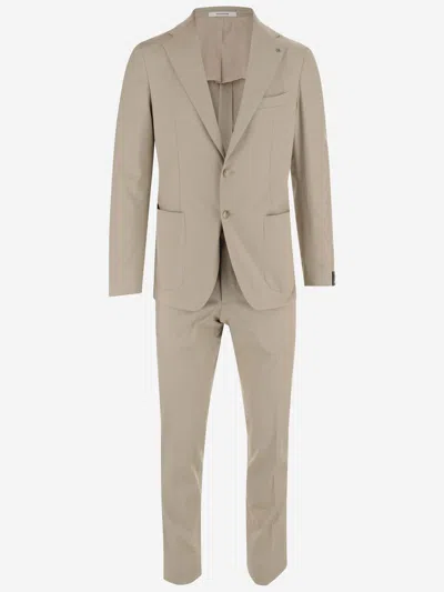 Shop Tagliatore Stretch Cotton Suit In Beige