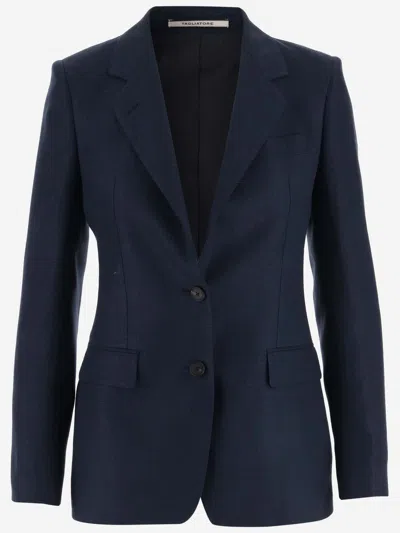 Shop Tagliatore Single-breasted Linen Jacket In Blue