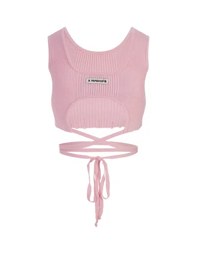 Shop A Paper Kid Pink Ribbed Knit Crop Top With Distressed Effect