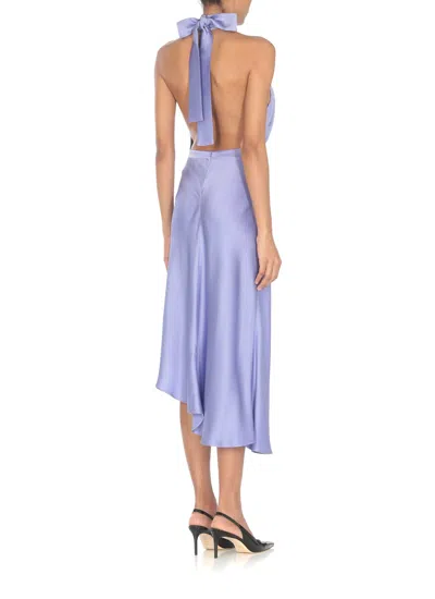 Shop Elisabetta Franchi Satin Dress With Asymmetric Skirt In Iris