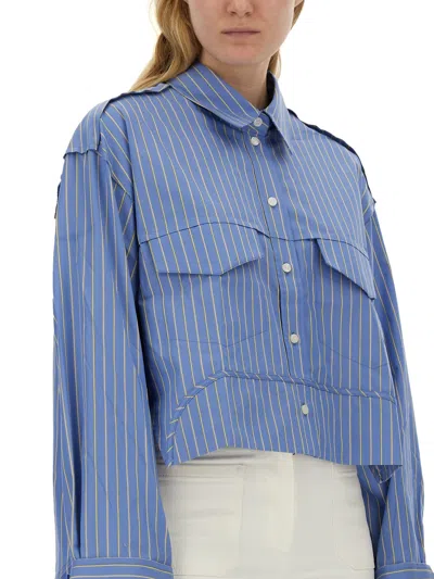 Shop Victoria Beckham Cropped Shirt In Azzurro