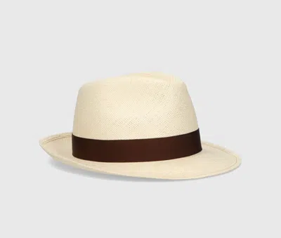 Shop Borsalino Federico Panama Quito Medium Brim In Natural, Dark Brown Hat Band