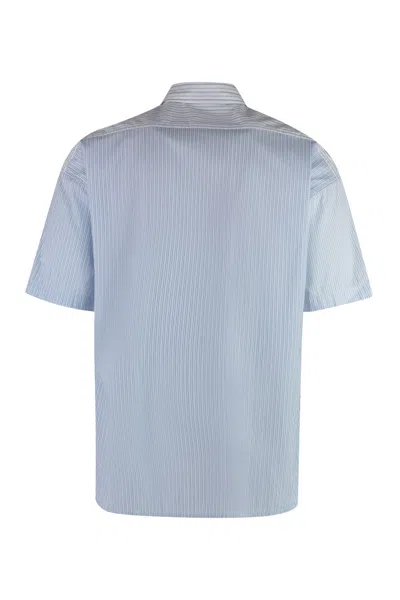 Shop Hugo Boss Striped Cotton Shirt In Light Blue