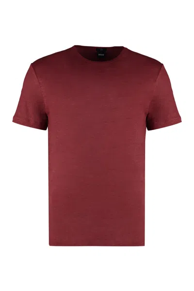 Shop Hugo Boss Linen Crew-neck T-shirt In Red