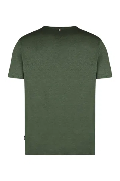 Shop Hugo Boss Linen Crew-neck T-shirt In Green