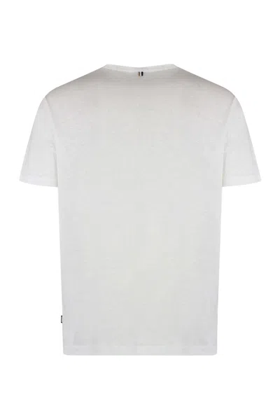 Shop Hugo Boss Linen Crew-neck T-shirt In White