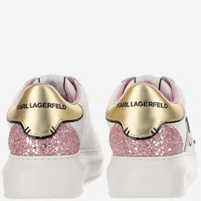 Shop Karl Lagerfeld Leather Sneakers With Logo In White