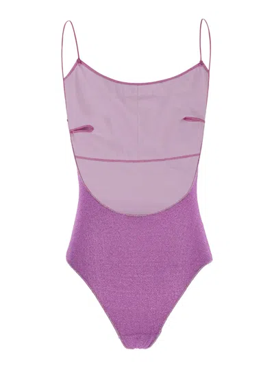 Shop Oseree Lumière Maillot Violet Swimsuit With Open Back In Lurex Woman In Pink