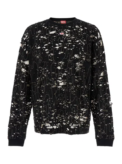 Shop Diesel T-boxt-devor Black Sweatshirt With Destroyed Effect In Cotton Blend Man
