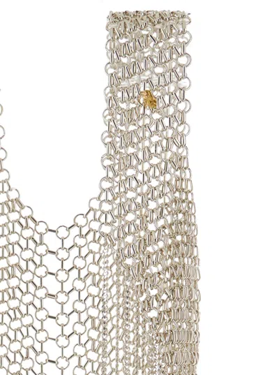 Shop Silvia Gnecchi Silver-tone Vest With Fringes In Metal Mesh Woman In Metallic