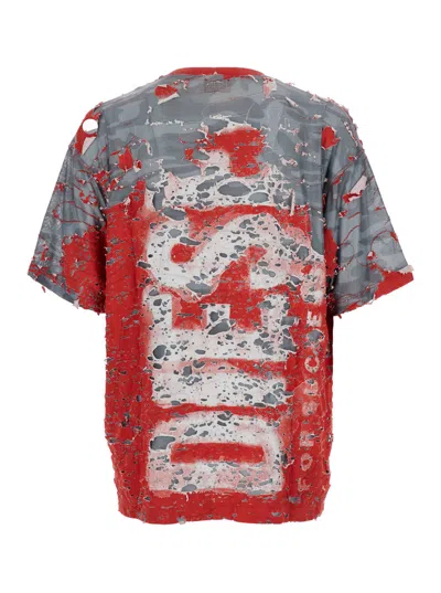 Shop Diesel T-boxt-peel Red And Grey T-shirt With Destroyed Effect And Camouflage Print In Cotton Blend Man In Multicolor
