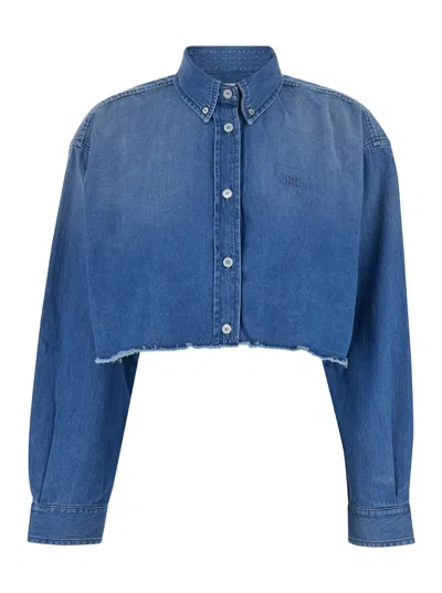 Shop Givenchy Blue Jeans Crop Shirt In Denim Woman