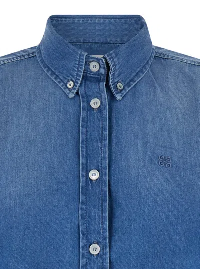 Shop Givenchy Blue Jeans Crop Shirt In Denim Woman