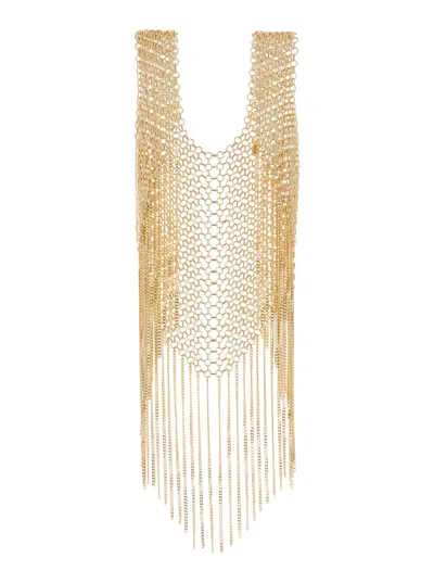 Shop Silvia Gnecchi Gold-tone Vest With Fringes In Metal Mesh Woman In Metallic