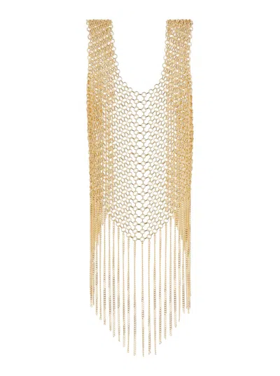 Shop Silvia Gnecchi Gold-tone Vest With Fringes In Metal Mesh Woman In Metallic