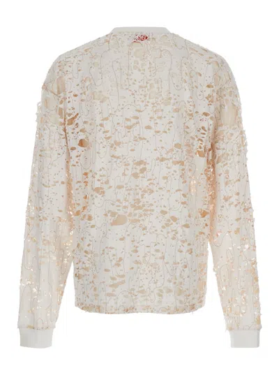 Shop Diesel T-boxt-devor White Sweatshirt With Destroyed Effect In Cotton Blend Man