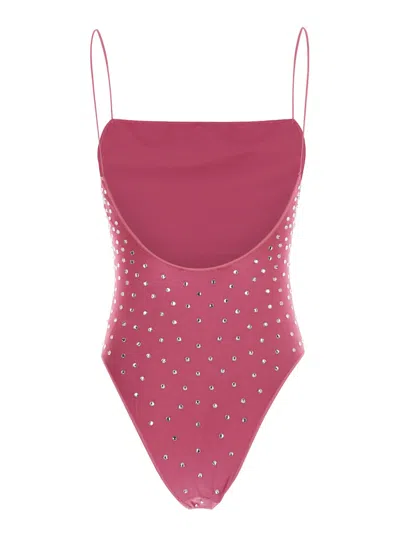 Shop Oseree Gem Maillot Pink One-piece Swimsuit With Rhinestone In Stretch Polyamide Woman