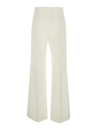 Shop Chloé White Flared Trousers In Wool And Silk Woman