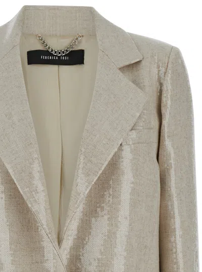 Shop Federica Tosi Beige Blazer With Sequins In Cotton Blend Woman