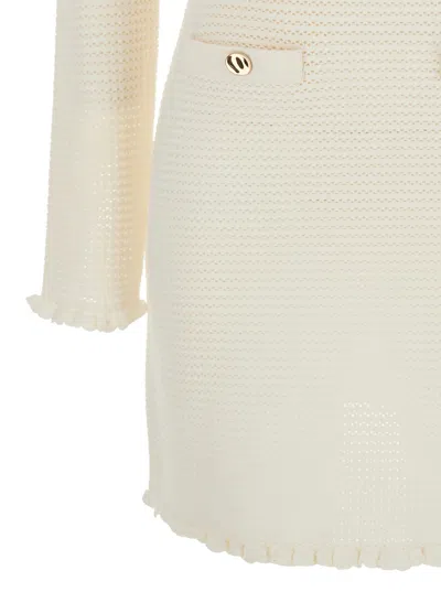 Shop Self-portrait Mini White Knit Dress With Buttons In Fabric Woman