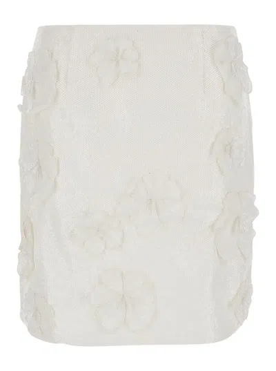 Shop Rotate Birger Christensen Mini White Skirt With Flowers And Sequins In Fabric Woman