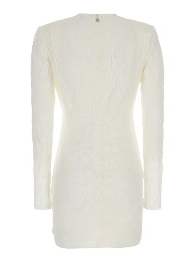 Shop Rotate Birger Christensen Mini White Dress With Rose Patch In Lace Woman