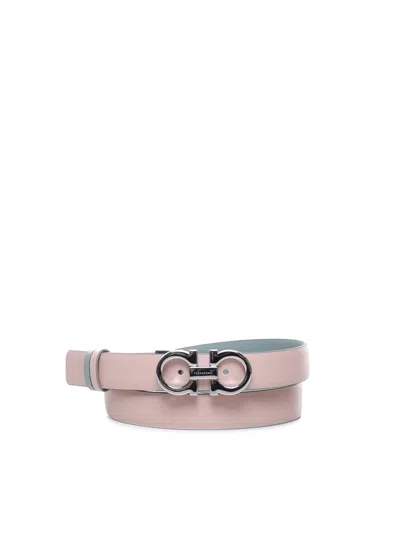 Shop Ferragamo Double Gancini Buckled Belt In Pink