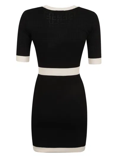 Shop Elisabetta Franchi Embossed Pattern Slim Dress In Black