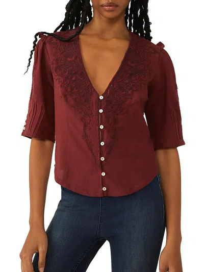 Shop Free People Womens Cotton Embroidered Blouse In Brown