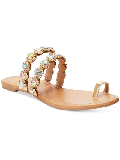 Shop Thalia Sodi Joya Womens Faux Leather Rhinestone Thong Sandals In Gold