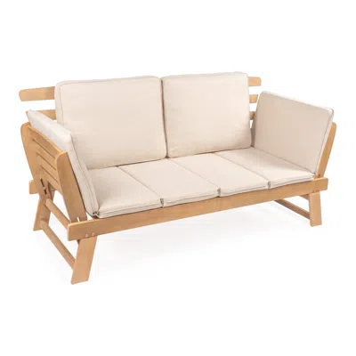 Jonathan Y Hartley 2-seat Modern Scandinavian Folding Wood Outdoor Day Bed Sofa, Beige/light Teak