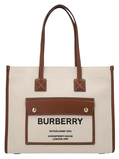 Shop Burberry Medium 'freya' Shopping Bag In Brown