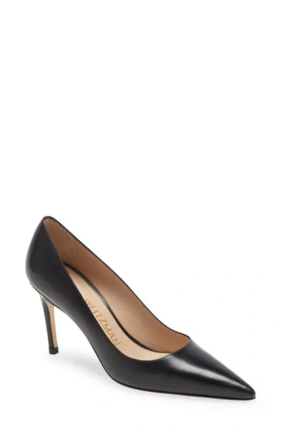 Shop Stuart Weitzman Stuart Pointed Toe Pump In Black Leather