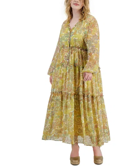 Shop Taylor Plus Womens Metallic Tea Length Midi Dress In Multi