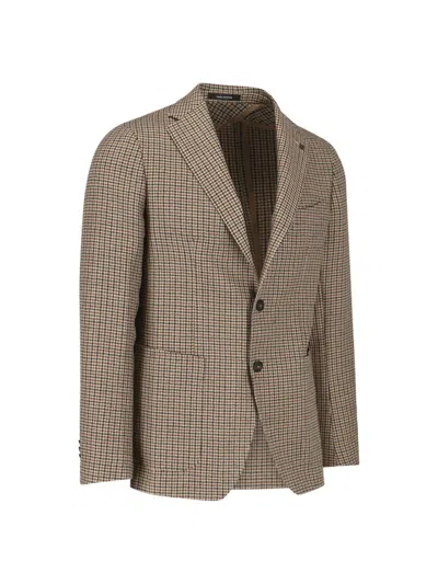Tagliatore Checked Blazer Notched Lapel In Brown