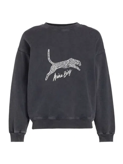 Shop Anine Bing Women's Spencer Cotton Leopard Sweatshirt In Washed Black