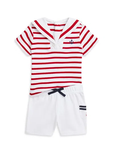 Shop Polo Ralph Lauren Baby Boy's 2-piece Striped Polo & Shorts Set In Ralph Red White Multi